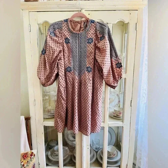 Anthropologie Embroidered Tunic Mini Dress in Peach Size Small NWOT $170 - Picture 2 of 8